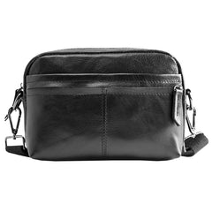 Fashion Black Small Leather Mens Side Bag Black Mini Courier Bag Messenger Bags POstman Bag for Men - iwalletsmen