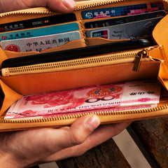 Handmade Leather Mens Chain Biker Wallet Cool Leather Wallet Long Clutch Wallets for Men