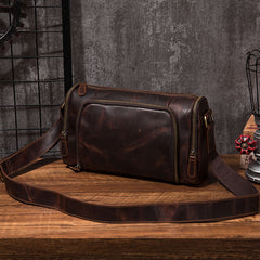 Cool Leather Small Mens Barrel Side Bag Bucket Shoulder Bag Messenger Bag for Men - iwalletsmen