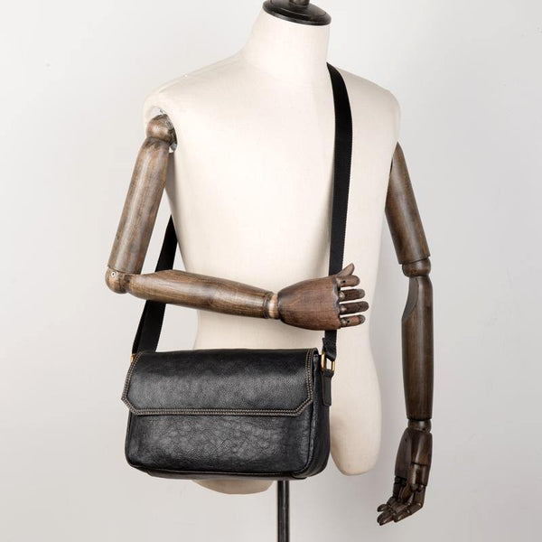 Fashion Black Leather 8 inches Mens Small Postman Bag Black Messenger Bags Courier Bags for Men - iwalletsmen