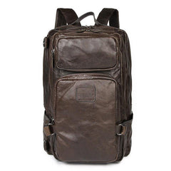 Cool Leather Mens 15 inches Computer Backpack Travel Backpacks Brown Weekender Bag Travel Bag for Men - iwalletsmen