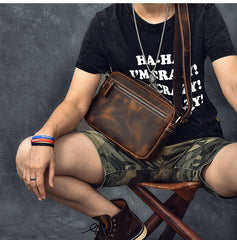 Vintage Leather Mens 8' Brown Saddle Side Bag Messenger Bag Small Postman Bag For Men - iwalletsmen