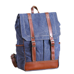 Denim Blue Waxed Canvas Mens Large 14'' Laptop Backpack College Backpack Hiking Backpack for Men - iwalletsmen
