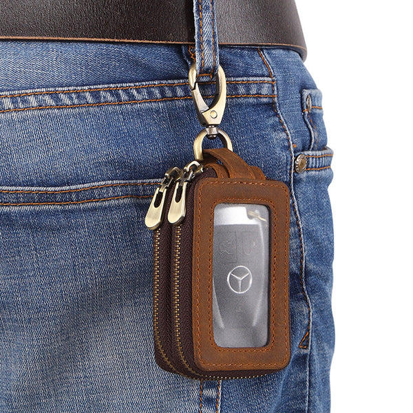 Cool Brown Mens Zipper Leather Car Key Wallet Key Holder Change Holder For Men - iwalletsmen