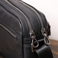 Black Cool Leather Small Zipper Messenger Bag Black Courier Bag Side Bag Black Shoulder Bag For Men - iwalletsmen