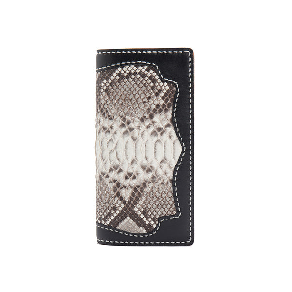 Cool Black Snakeskin Leather Mens Long Wallet Handmade Bifold Long Wallet For Men - iwalletsmen