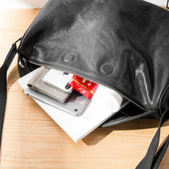 Black Cool Leather Mens 12 inches Side Bag Messenger Bags Casual Bicycle Bags for Men - iwalletsmen