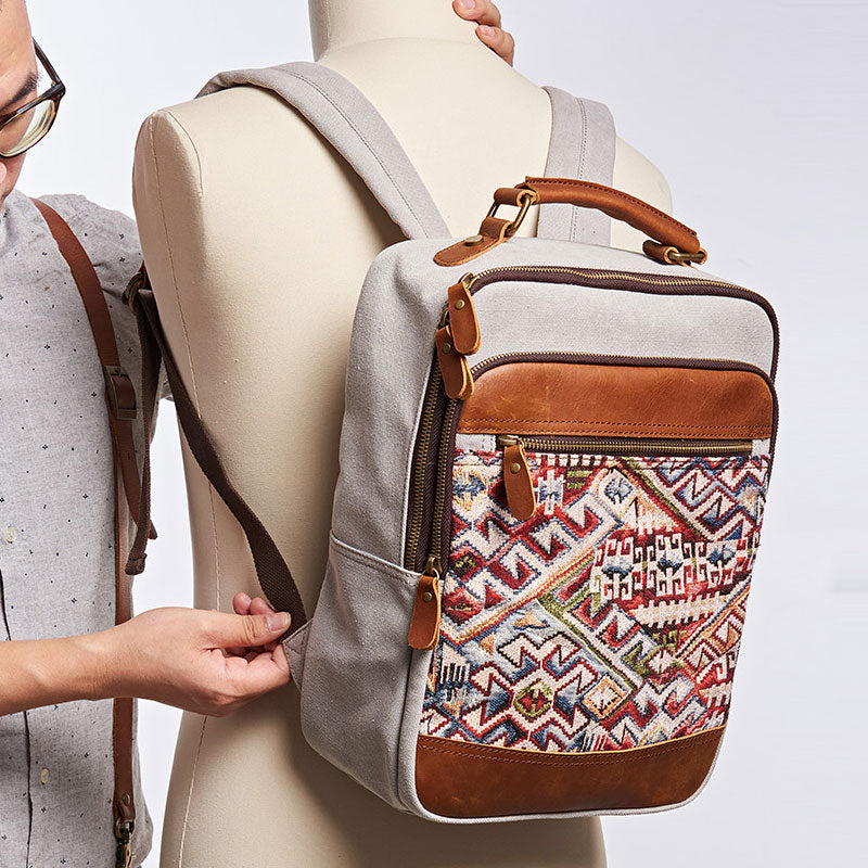 Vintage Canvas Gray Mens Backpack Canvas Travel Bag Canvas School Bag for Men - iwalletsmen