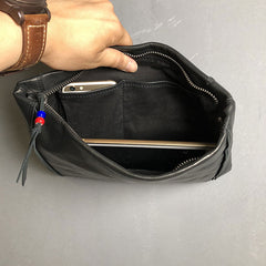 Genuine Leather Mens Clutch Cool Slim Wallet Zipper Clutch Wristlet Wallet for Men
