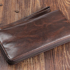 [On Sale]Genuine Leather Mens Cool Long Leather Wallet Zipper Wristlet Clutch Wallet