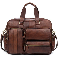 Cool Brown Leather 16 inches Travel Briefcase Side Bag Travel Handbag Luggage Bag for Men - iwalletsmen
