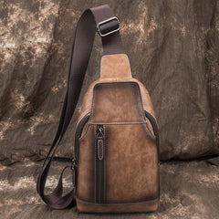 Brown Cool LEATHER MENS 8 inches Tan Sling Bag One Shoulder Backpack Blue Chest Bag For Men - iwalletsmen