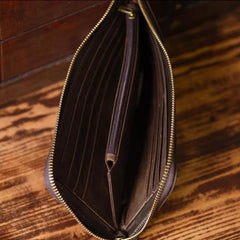 Handmade Leather Mens Cool Long Leather Wallet Zipper Clutch Wallet for Men