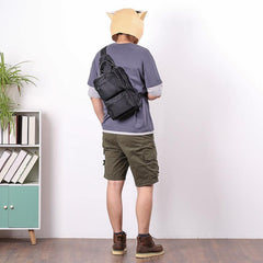 Cool Black Nylon Men's Sling Bag Chest Bag Nylon One shoulder Backpack Sling Pack For Men - iwalletsmen