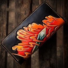 Handmade Leather Men Tooled Acalanatha Cool Leather Wallet Long Phone Clutch Wallets for Men