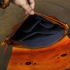 Vintage Brown Leather Men's Side Bag Messenger Bag Brown Courier Bag For Men - iwalletsmen