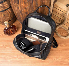 Cool Black Mens Leather 15inches Computer Backpack Fashion Travel Backpack School Backpack for men - iwalletsmen