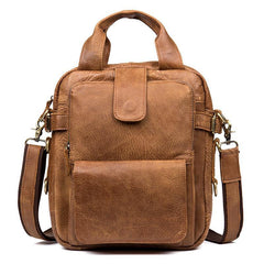 Cool Brown Leather 12 inches Vertical Courier Bags Messenger Bags Camel Postman Bags for Men - iwalletsmen
