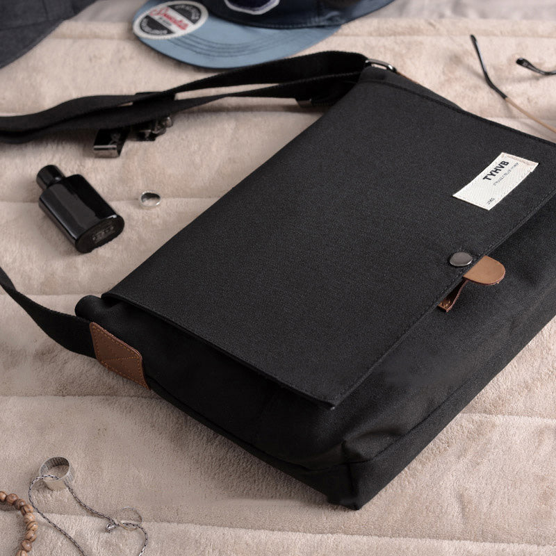 Cool Canvas Mens Side Bag 11'' Black Shoulder Bag College Bag Blue Messenger Bag for Men - iwalletsmen