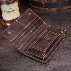 Dark Brown Cool Mens long Wallet Bifold Long Wallet Phone Wallet for Men - iwalletsmen