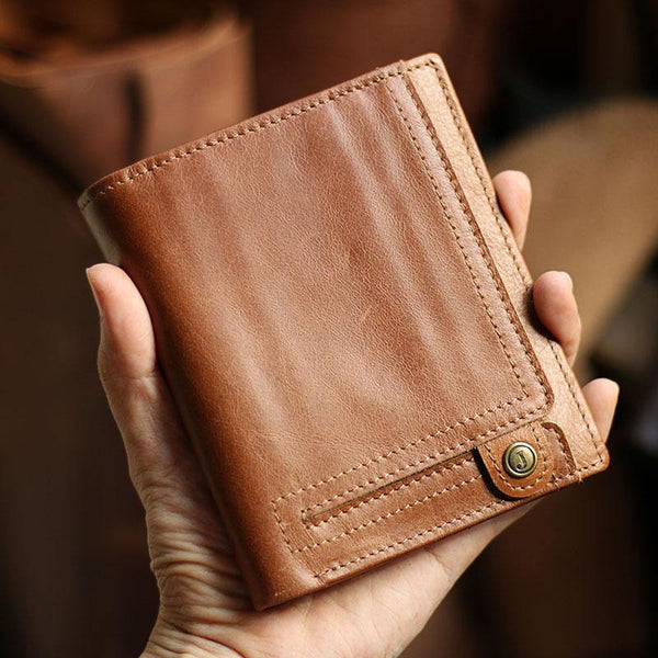 Casual Brown Leather Mens billfold Wallet Trifold SMall Wallet Black Front Pocket Wallet For Men - iwalletsmen
