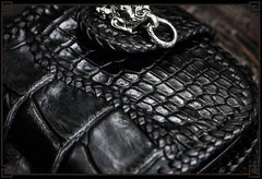 Handmade Leather Small Tooled Mens billfold Wallet Cool Chain Wallet Biker Wallet for Men