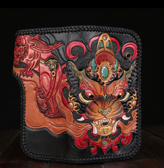 Handmade Leather Monster Mens Chain Biker Wallet Cool Leather Wallet Long Phone Wallets for Men - iwalletsmen