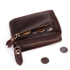 RFID Brown Leather Men's Zipper Small Card Wallet Small Card Holder For Men - iwalletsmen