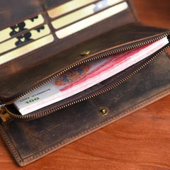 Handmade Leather Mens Cool Long Leather Wallet Cards Clutch Wallet for Men - iwalletsmen