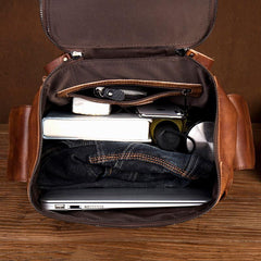 Cool Brown Mens Leather 15-inch Computer Backpacks Fashion Travel Backpacks School Backpack for men - iwalletsmen