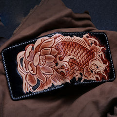 Handmade Leather Carp Tooled Mens billfold Wallet Cool Leather Wallet Slim Wallet for Men