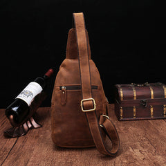 Cool Vintage Brown Leather Chest Bag Sling Bags Crossbody Sling Bag One Shoulder Backpack For Men - iwalletsmen