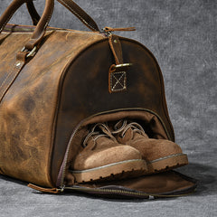 Retro Brown Leather Men's Business Overnight Bag Large Travel Bag Coffee Duffel Bag Weekender Bag For Men - iwalletsmen