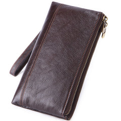 Fashion Black Leather Men's Bifold Long Wallet Brown Wristlet Wallet Clutch Wallet For Men - iwalletsmen