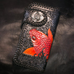 Handmade Leather Carp Mens Chain Biker Wallet Cool Leather Wallet With Chain Wallets for Men