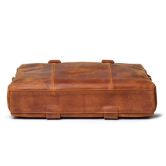 Brown Leather Mens 15 inches Simple Laptop Work Bag Handbag Briefcase Shoulder Bags Business Bags For Men - iwalletsmen