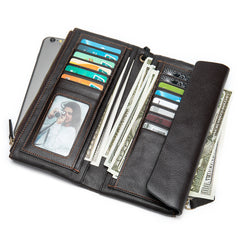 Cool Leather Long Wallet for Men Black Envelope Wallet Wristlet Clutch Wallet For Men - iwalletsmen