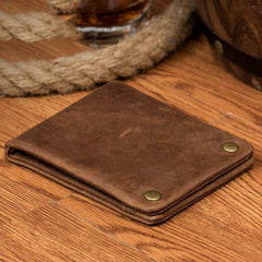 Dark Brown Cool Leather Mens Bifold Thin Front Pocket billfold Wallet Black Slim Small Wallet for Men - iwalletsmen