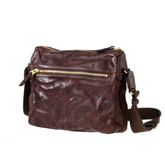 Handmade Black Wrinkled Leather Men Postman Bag Coffee Cool Courier Bag Messenger Bag One Shoulder Backpack For Men - iwalletsmen