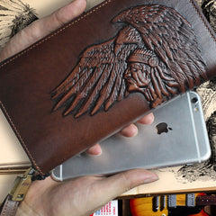 Handmade Leather Mens Tooled Indian Cool Zipper Phone Travel Long Wallet Card Holder Card Slim Clutch Wallets for Men