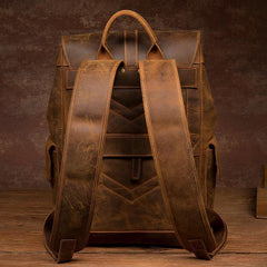 Vintage Brown Fashion Mens Leather 15-inch Computer Backpacks Brown Travel Backpacks School Backpacks for men - iwalletsmen