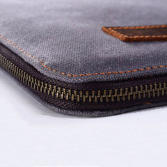 Cool Waxed Canvas Leather Mens Wristlet Bag Work Clutch Zipper Bag for Men - iwalletsmen