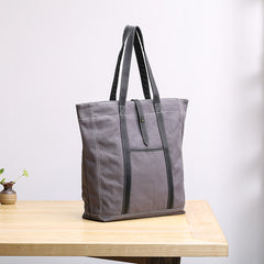 Canvas Leather Mens Womens Gray Tote Bag Handbag Tote Bag Shoulder Bag Tote Purse For Men - iwalletsmen
