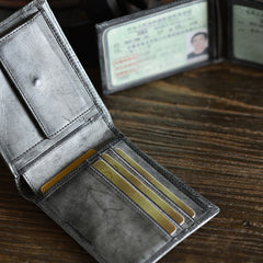 Genuine Leather Mens Cool billfold Leather Wallet Men Small Wallets Bifold for Men