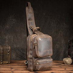 Cool MENS LEATHER CHEST BAGS SLING BAGs ONE SHOULDER BACKPACK FOR MEN - iwalletsmen