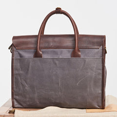 Mens Gray Canvas Leather Briefcase Handbag Work Bag Business Bag for Men - iwalletsmen
