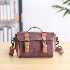 Canvas Leather Mens Womens Green Portable Side Bag Khaki Messenger Bag Small Courier Bag For Men - iwalletsmen
