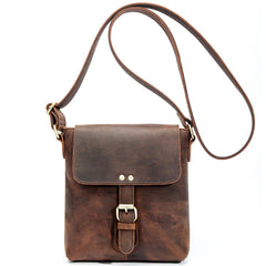 Vintage Brown Leather Men's Vertical Messenger Bag Small Side Bag Vertical Messenger Bag For Men - iwalletsmen