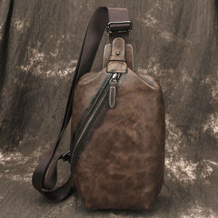 Vintage Brown LEATHER MENS One Shoulder Backpack Fashion Chest Bag Retro Brown Sling Bag For Men - iwalletsmen