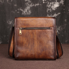 Vintage Brown Leather Men's Small Vertical Messenger Bag Side Bag Courier Bag For Men - iwalletsmen